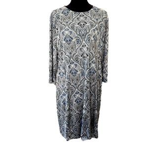 J. JILL Wearever Paisley Jersey Knit Blue & Black Knee Length Dress Sz L